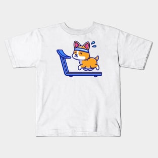 Happy Corgi Running On The Treadmill Kids T-Shirt